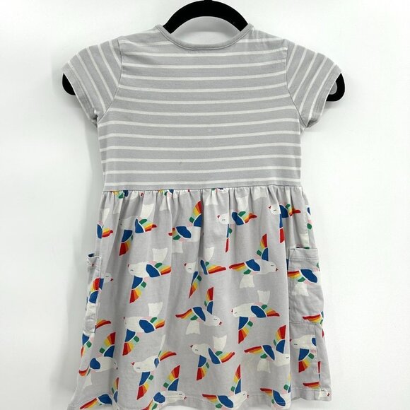 HANNA ANDERSSON Girls Gray White Rainbow Bird Stripe Print Dress Size 6 - 7 - Picture 2 of 7